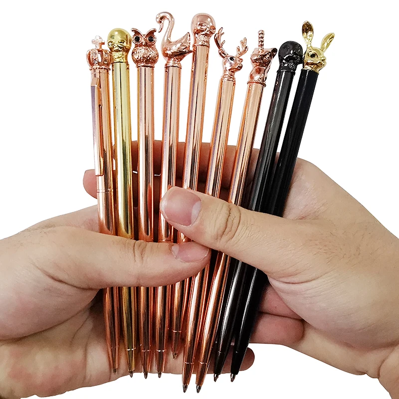 

10 Pcs Luxury crystal pen Metal ballpoint pen Student school office writing pen Holiday promotion gift pen Small animal pen