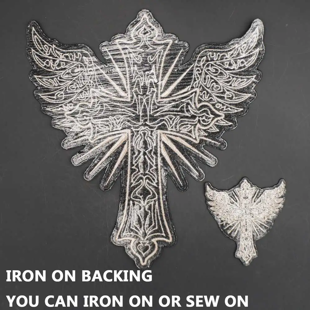 Wing Cross Embroidery Patch Badge Cloth Leather Jacket Decoration Back High-grade Iron-On