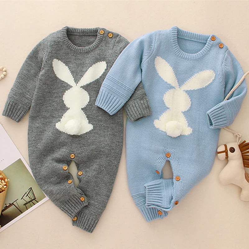 

Infant Baby Boys Girls O-neck Rompers Clothes Children Baby Boy Girl Kids Knitting Long Sleeve Rabbit Rompers