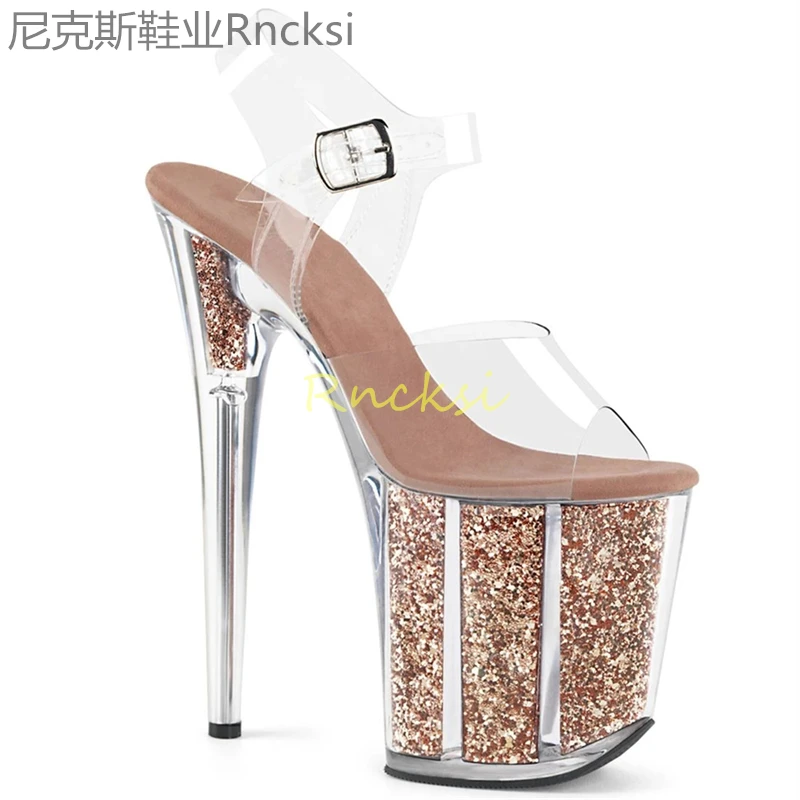 Rncksi 2024 Fashion Sexy Pole dancing Summer 20cm PVC Women Sandals Thin High Heels Sandals Slip-On Size 35-42