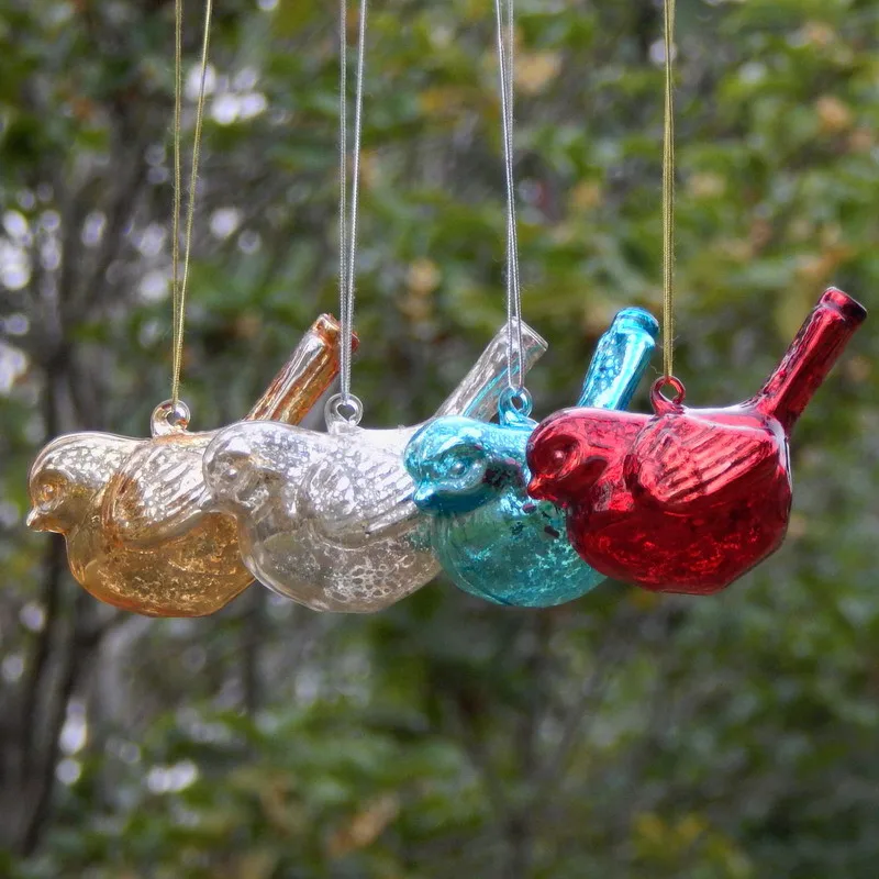 12pcs/pack 5*8cm Bird Shaped Glass Pendant Home Decorative Christmas Day Hanging Ornament