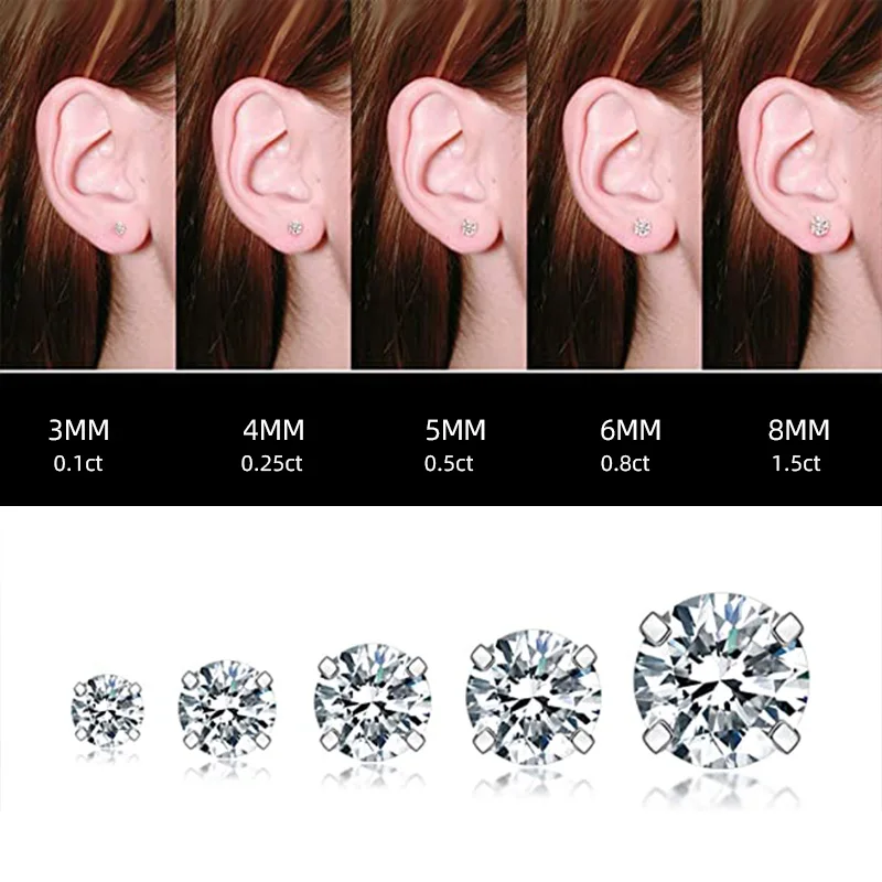 Huitan Round Cubic Zirconia Crystal Stud Earrings Women/Men Daily Wear Accessories Simple Versatile Unisex Earrings Jewelry Gift