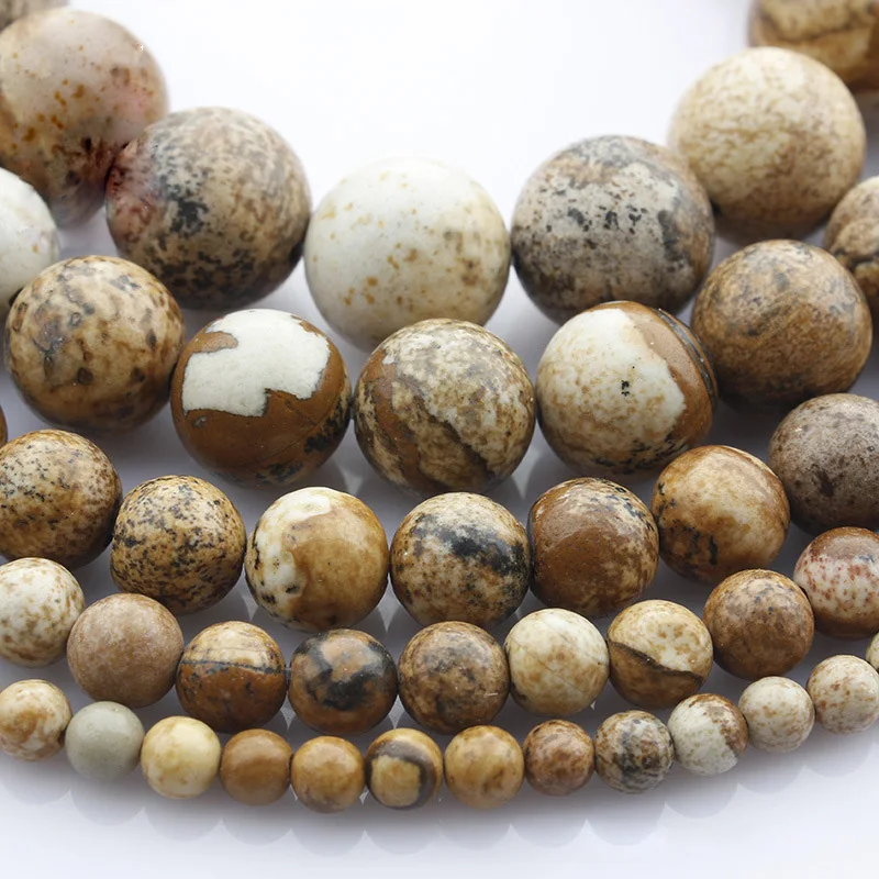 

15"(38cm) Strand Round Natural Picture Stone Rock 4mm 6mm 8mm 10mm 12mm Beads lot for Jewelry Making DIY Bracelet