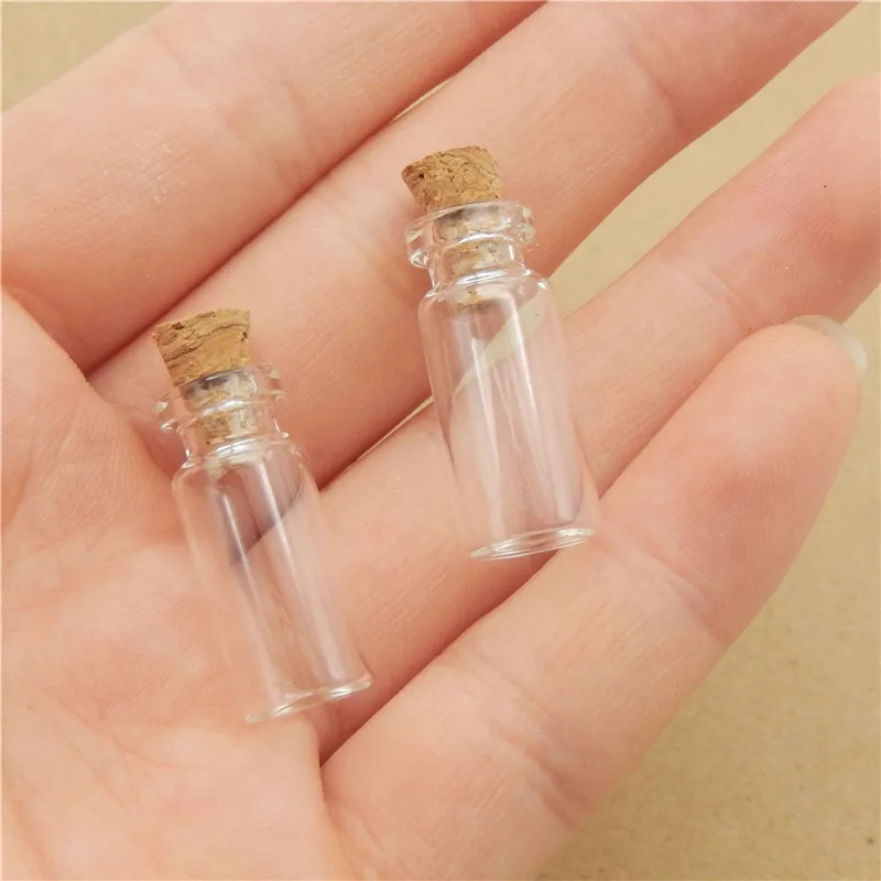 Julie Wang 10PCS 1ml Tiny Clear Glass Wish Bottles Charms Hook Vials Jars Containers Cork Stoppers Home Decor Birthday Bless