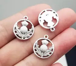 Scotland Flower Pendants Antique Silver Plated Thistle Charms For DIY Keychain Supplies Wholesale Jewelry Making Accessories