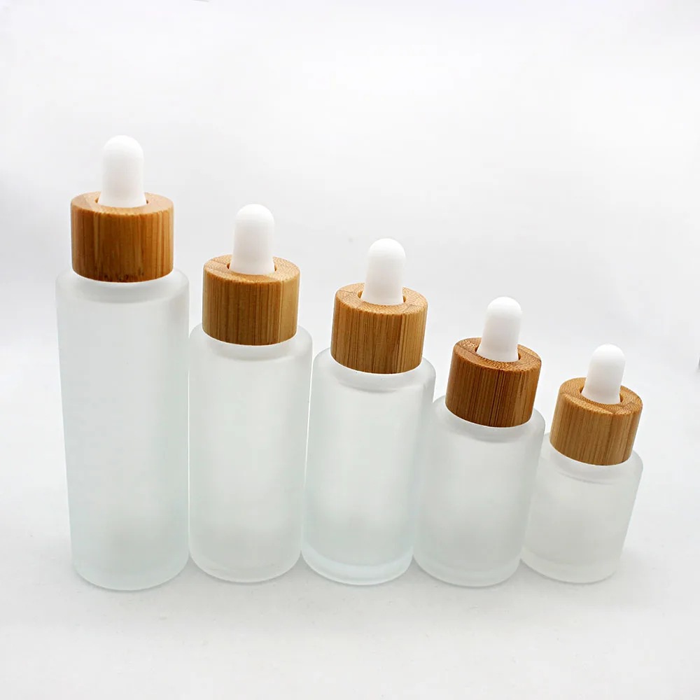 264*20ml Eco friendly Refillable Liquid 20ml Bamboo Cap Empty Clear Dropper Bottle Bamboo Top Essential Oil Glass Dropper Bottle