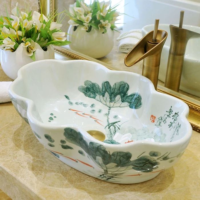 

Oval Blue lotus glazed porcelain bathroom vanity bathroom sink bowl countertop Oval Ceramic bathroom sink wash basin