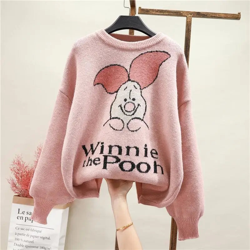 Korobov 2021 New Cute Autumn Sweaters Korean O Neck Long Sleeve Oversize Sueter Mujer Japanese Kawaii Cartoon Knitted Sweater