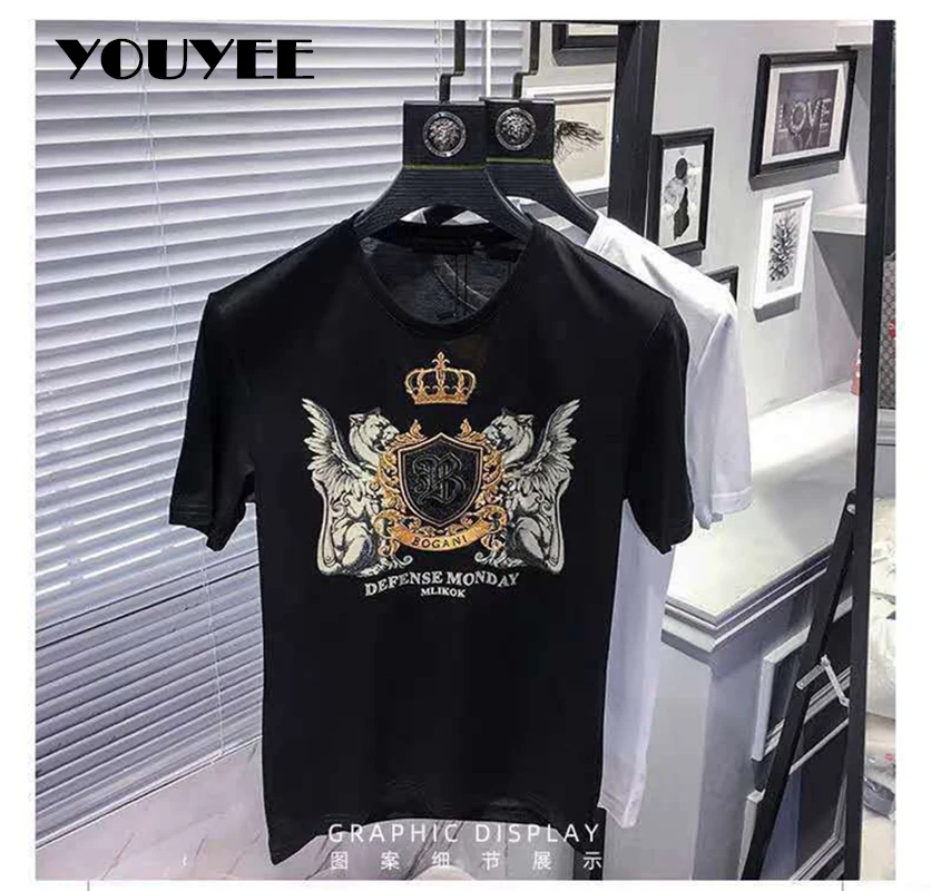 Hot Men T-shirt 2021 Summer Crown Embroidered Short Sleeve Tee Shirt Men\'s Fashion Casual Cotton Streetwear O Neck Tops Male