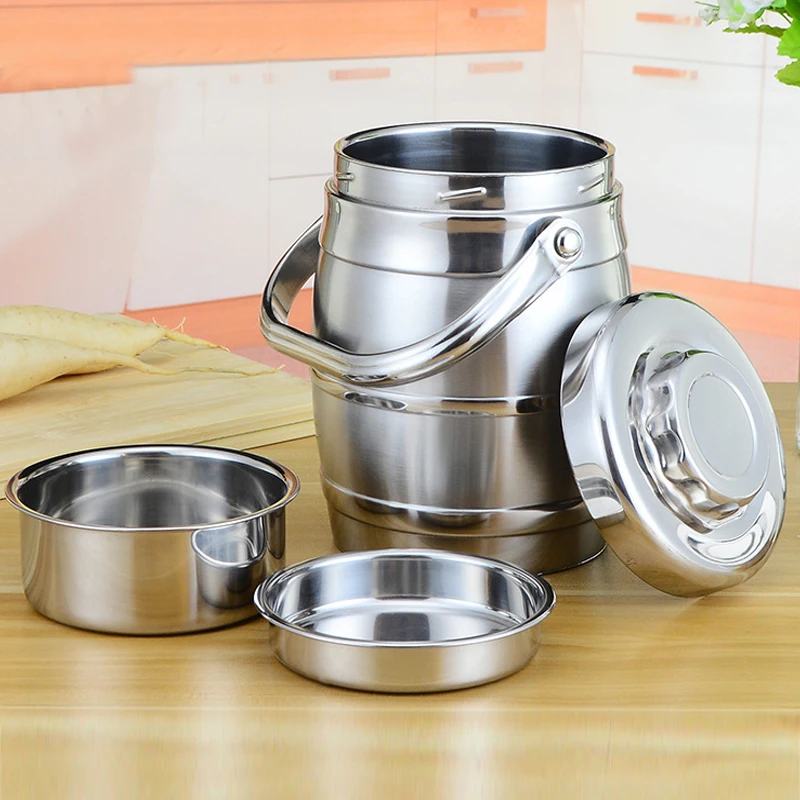 Portable 3 Layer Double Layer Stainless Steel Thermal Lunch Boxs Thermal Bento Box Leak-Proof Seal Vacuum Pot Food Container