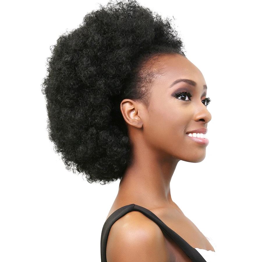 Hairpiece Hair Afro Puff syntetyczny kędzierzawy kok Chignon fałszywy sznurek do przedłużania włosów kawałek z klipsami w dużych rozmiarach