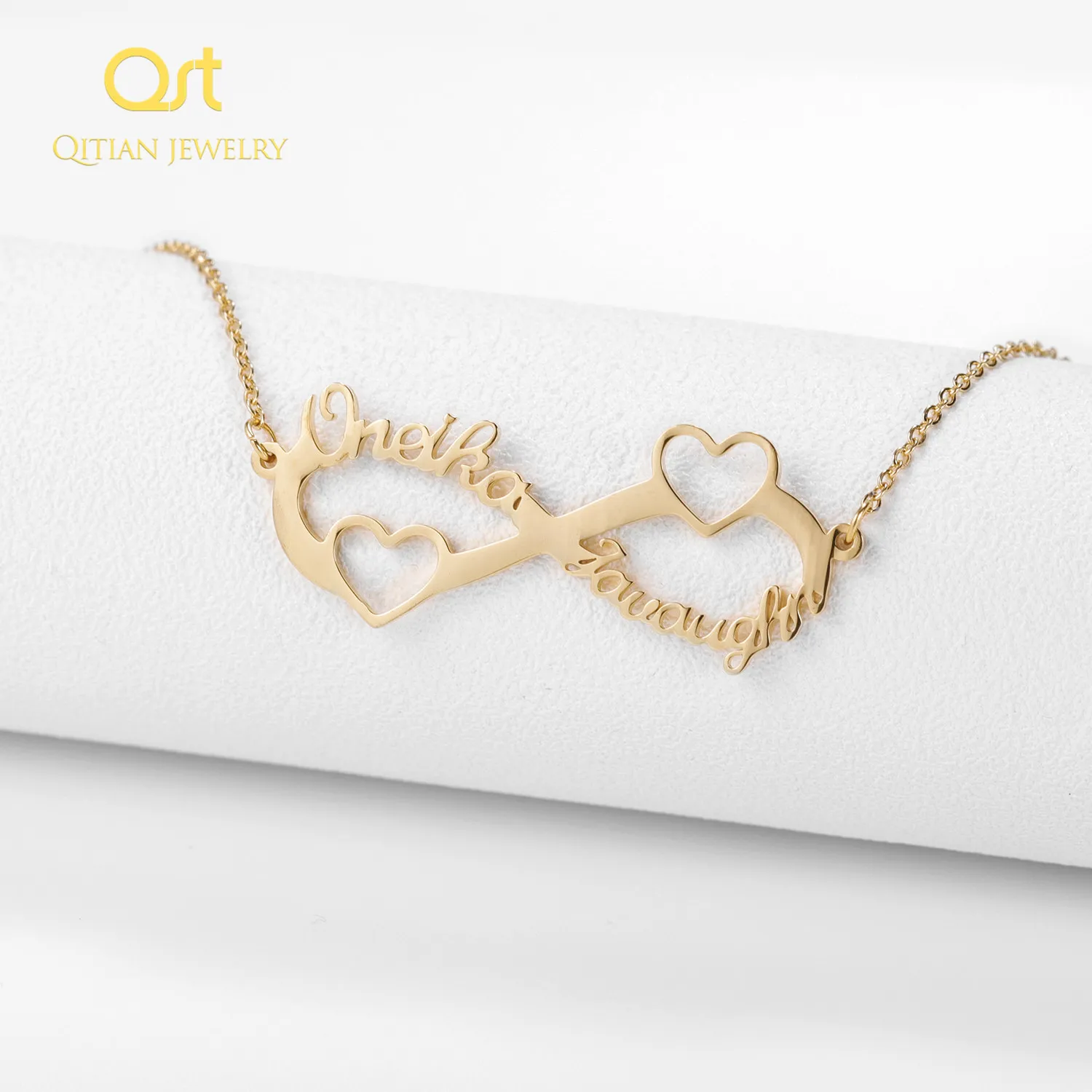Qitian Custom Name Necklace Personalized Infinite Loop Pendant Friendship Nameplate Necklace Jewelry For Best Friend Gift