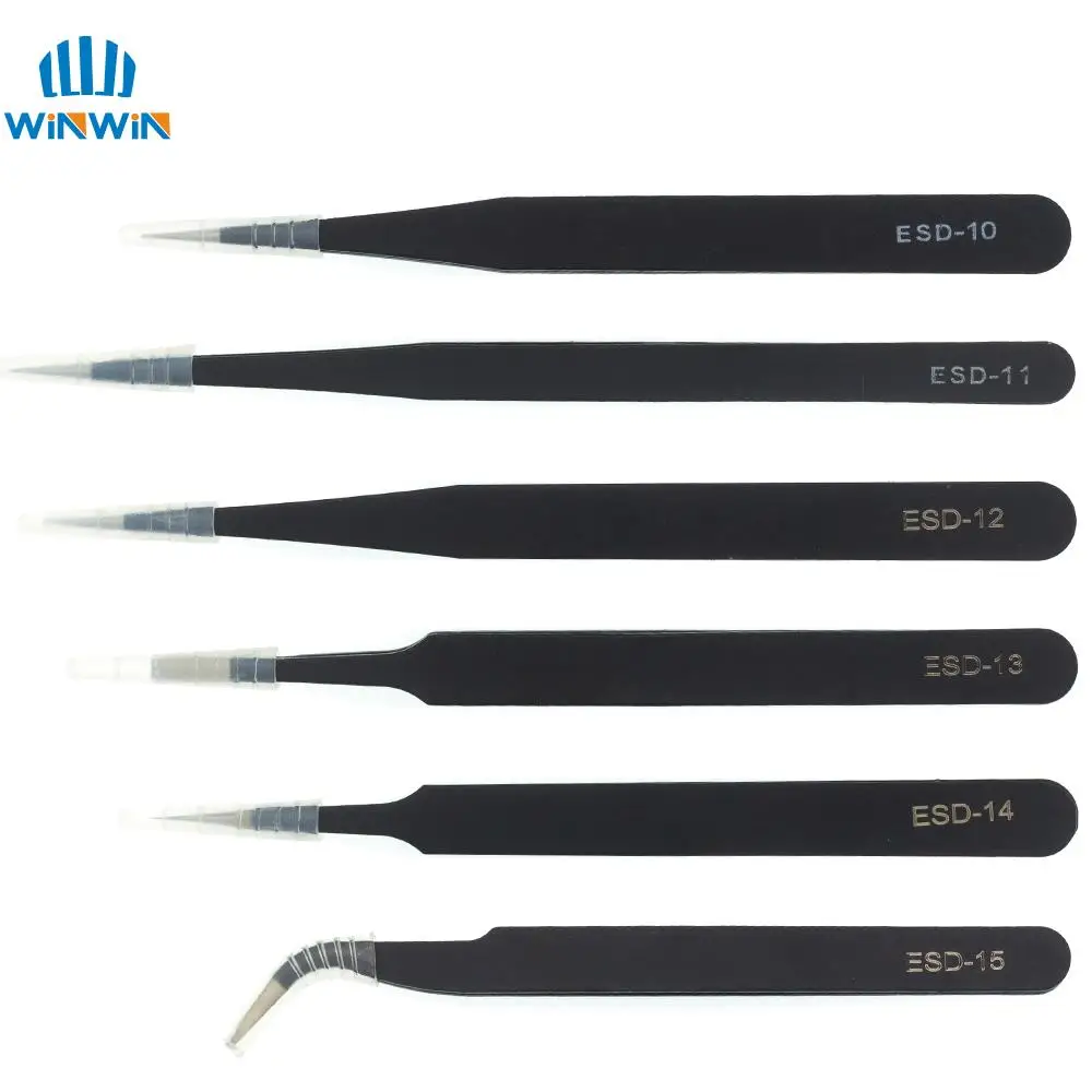 Anti-static ESD Stainless Steel Tweezers Maintenance Tools Industrial Precision Curved Straight Tweezers Repair Tools
