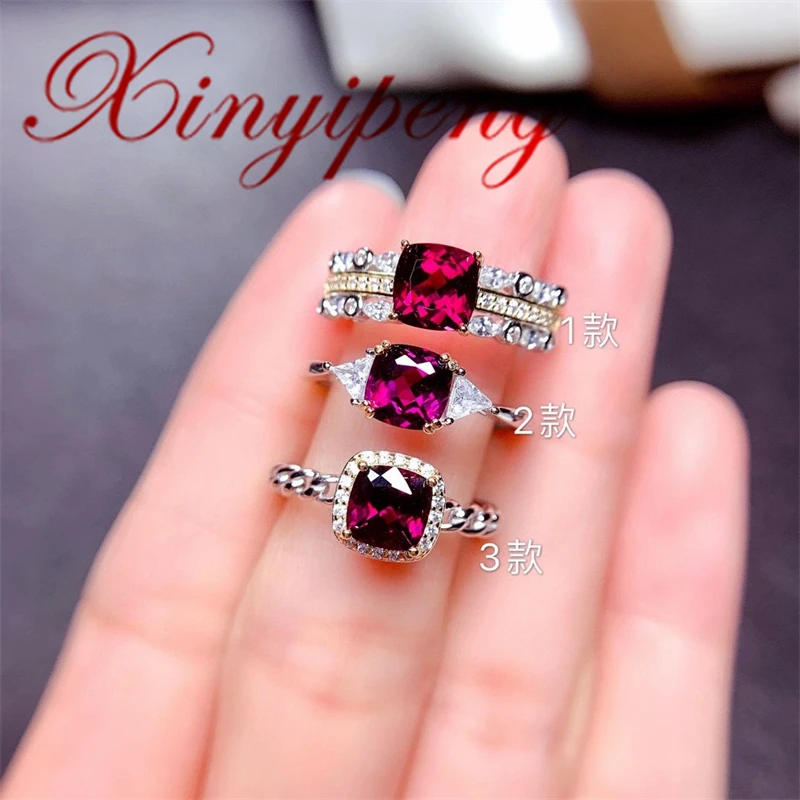 

Xin Yipeng Really S925 Sterling Silver Plated Gold Inlaid Natural Garnet Ring Fine Gemstone Jewelry Anniversary Gift for Women