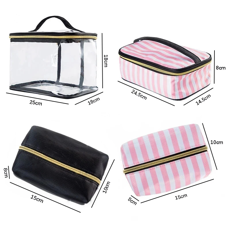 2021 Transparent PVC Cosmetic Bag Travel Toilet Bag Four-Piece Portable Multifunction Set Pink Makeup Organizer Bag Cosmetician