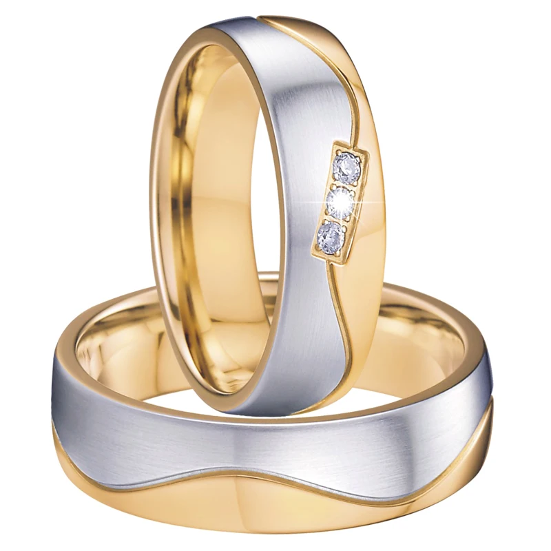1 زوج الحب التحالف فريد له ولها العصابات الزفاف والمجوهرات خاتم 18k مطلية بالذهب مطابقة اقتراح وعد خواتم للأزواج #4