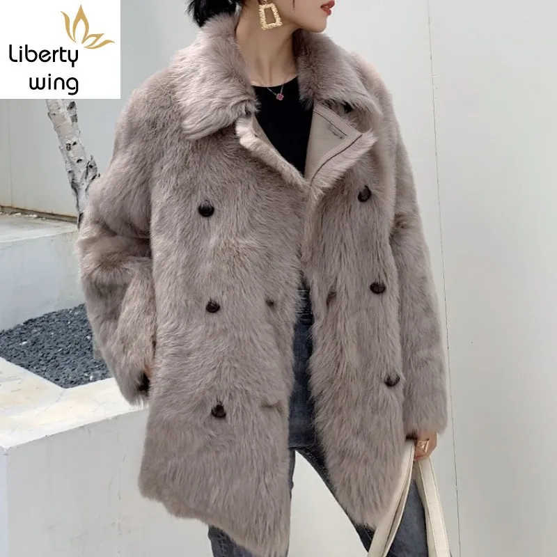 Italy Designer Women Luxury Mid Long Lamb Real Jacket Runway Ladies Genuine Leather Shearling Coat 100% Natural Fur Overcoat