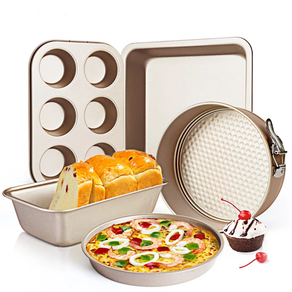 5PCS / set of non-stick cake mold square round baking pan to make pizza small cake bread mold kitchen baking tools