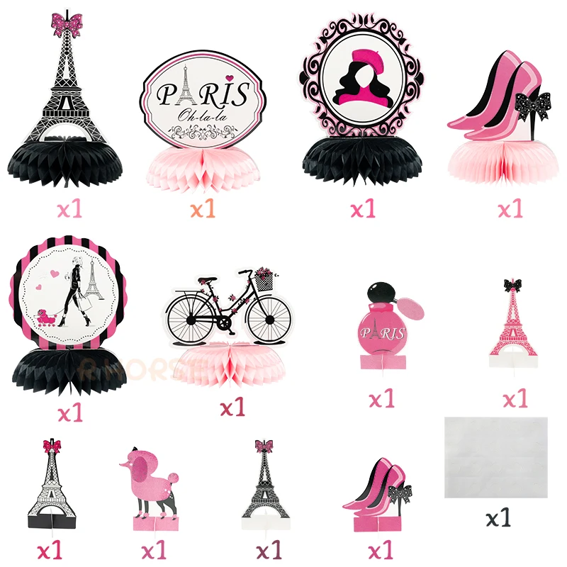 12Pcs Parijs Honingraat Ballen Party Favor Supplies Tafelblad Decor Voor Verjaardag Topper Fiets Roze Romantische Elementen Centerpieces