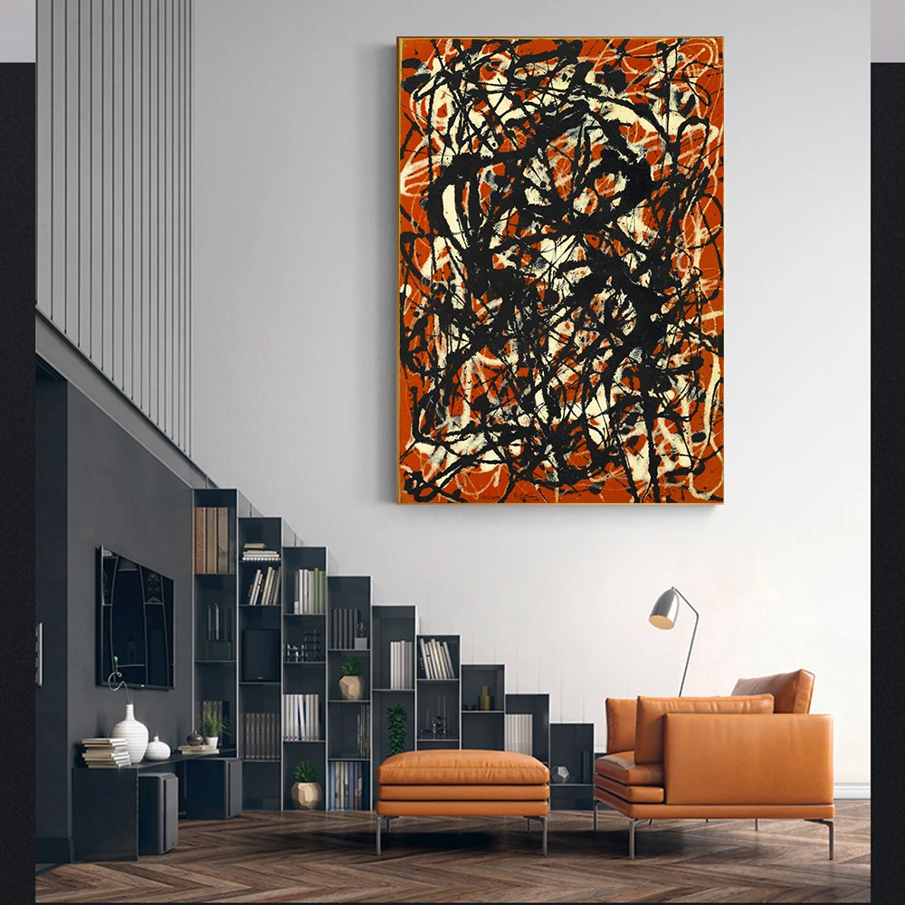Citon Canvas oil painting Jackson Pollock《Free Form》Artwork Poster Picture Modern Wall Art decor Home Living room Decoration