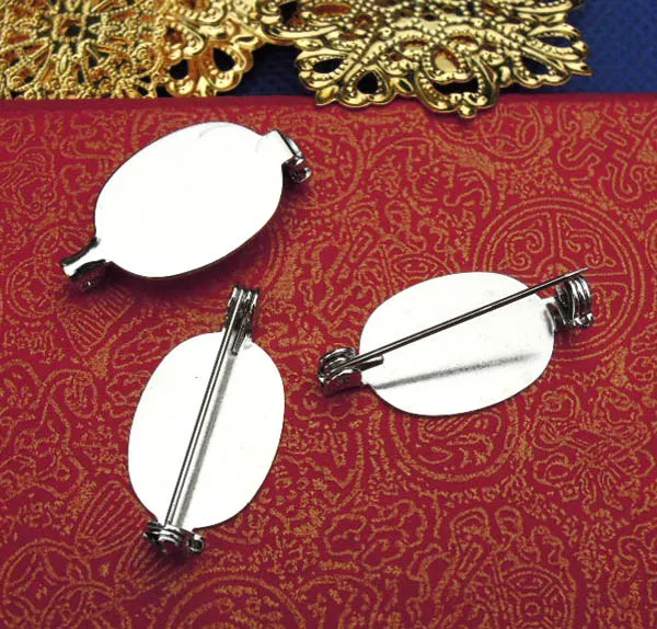 200pcs 13x18mm Blank Brooch Base Flat Oval Glue Pad Pins Back Brooches Settings Findings DIY Badge Pins Jewelry Accessories