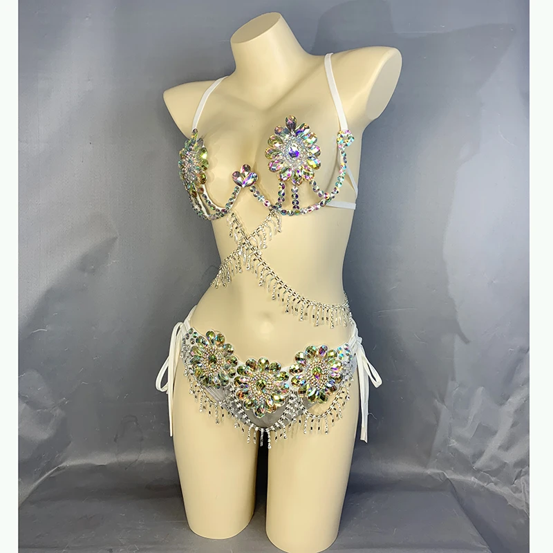 New Arrival Sexy Samba Carnival For Women Wire Bra & Belt Crystal Stones Samba Suit Outfit Free Shipping C033