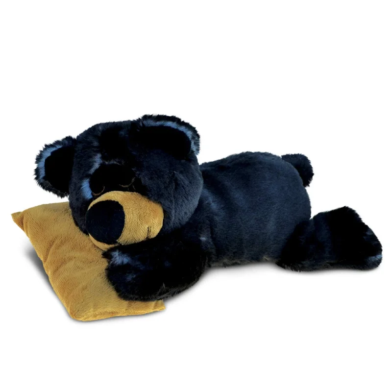 Plush Black Bear Stuffed Animal Soft Fur Sleeping with Pillow Cute Cuddly Super Soft Plush Doll Animal Toy for Kids and Adults