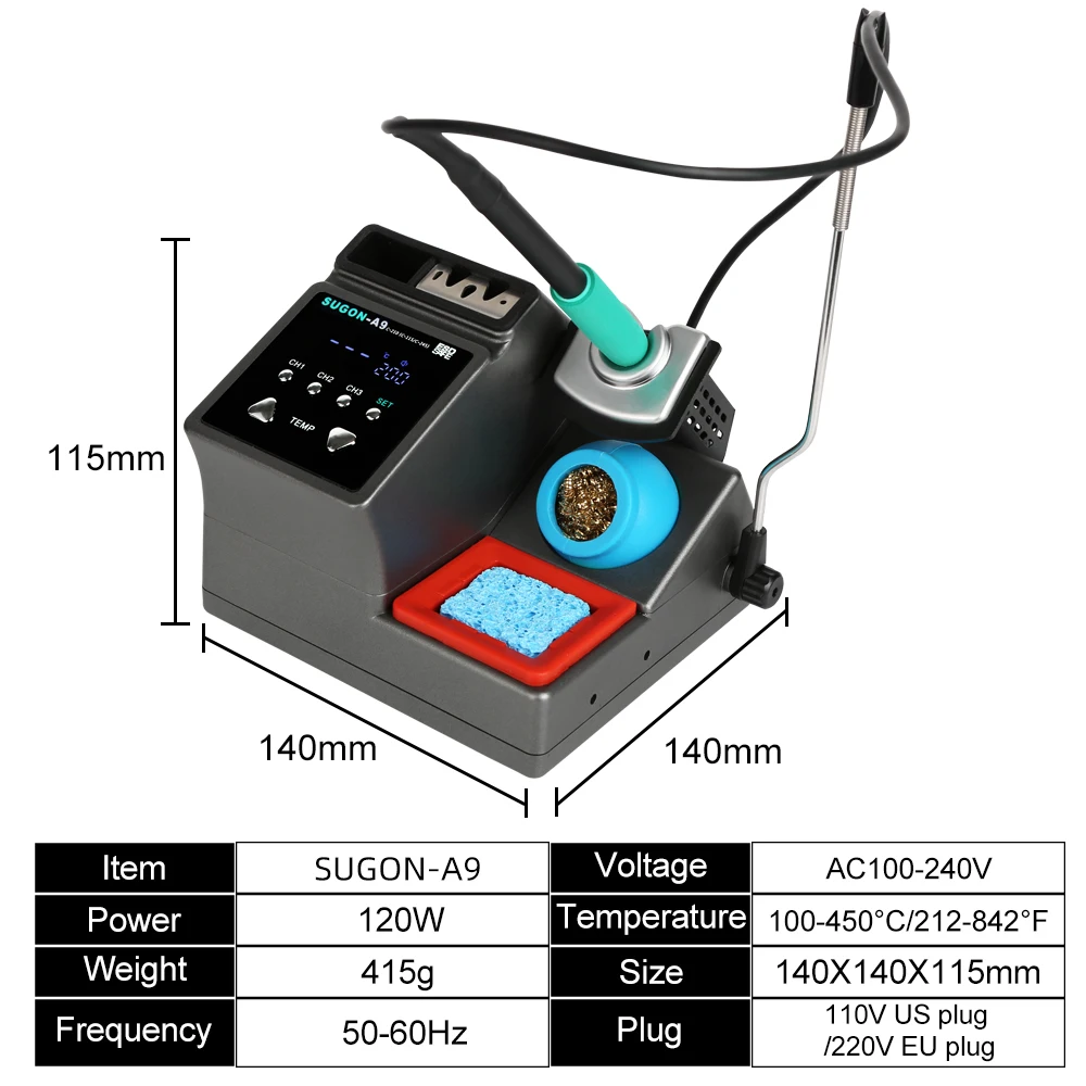 SUGON-A9 Soldering Station Compatible Original Soldering Iron Tip 210/245/115 Handle Lead-free Electronic Welding Rework Station