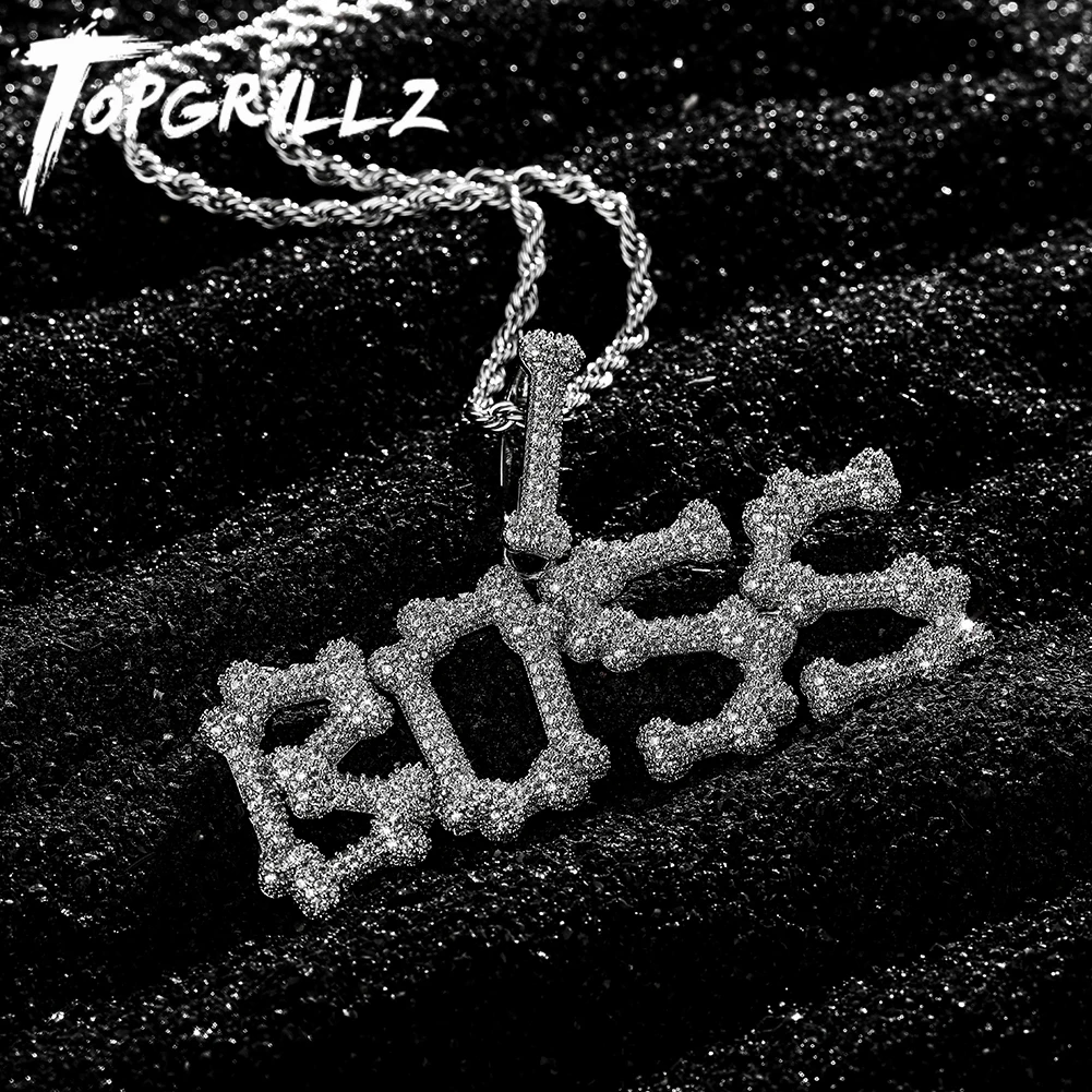 TOPGRILLZ 2021 New Bone Letters Pendant Custom Name Pendant Necklace High Quality Iced Out Cubic Zirconia Personalized Jewelry