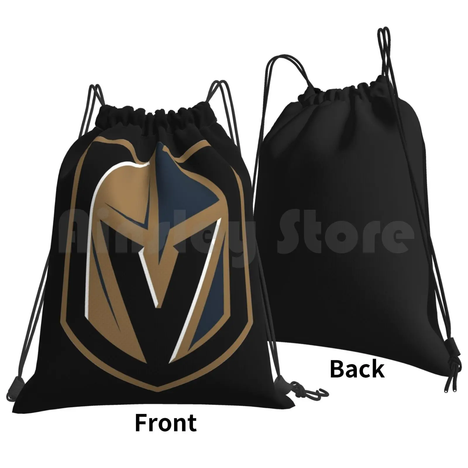 Golden Knight Black Tee Backpack Drawstring Bags Gym Bag Waterproof Hobbies Entertainment Clubsteams Hockey Floral Sports