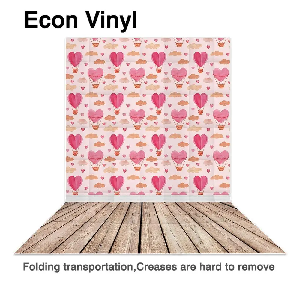 Allenjoy-telones de fondo para sesión fotográfica, fondos para el Día de San Valentín, corazón, amor, globo aerostático rosa, nubes, suelo de madera, 14 de febrero
