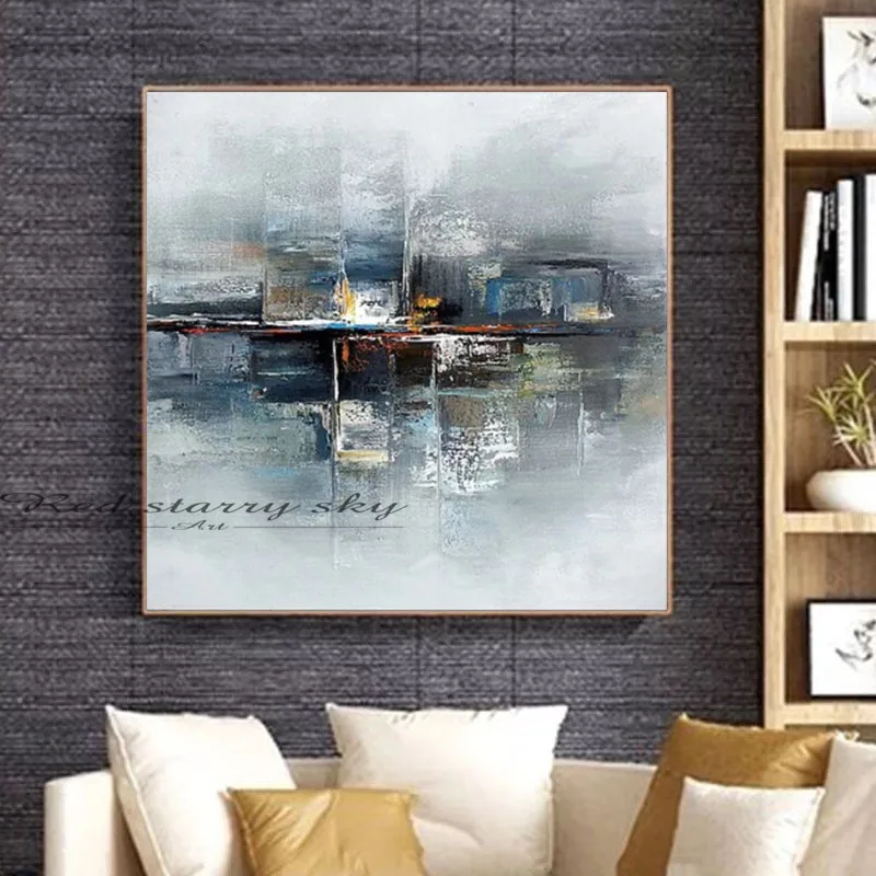 Modern Abstract Line Gray Canvas Art Painting Living Room Bedroom Hand-painted Home Decoration Large Wall Decoration