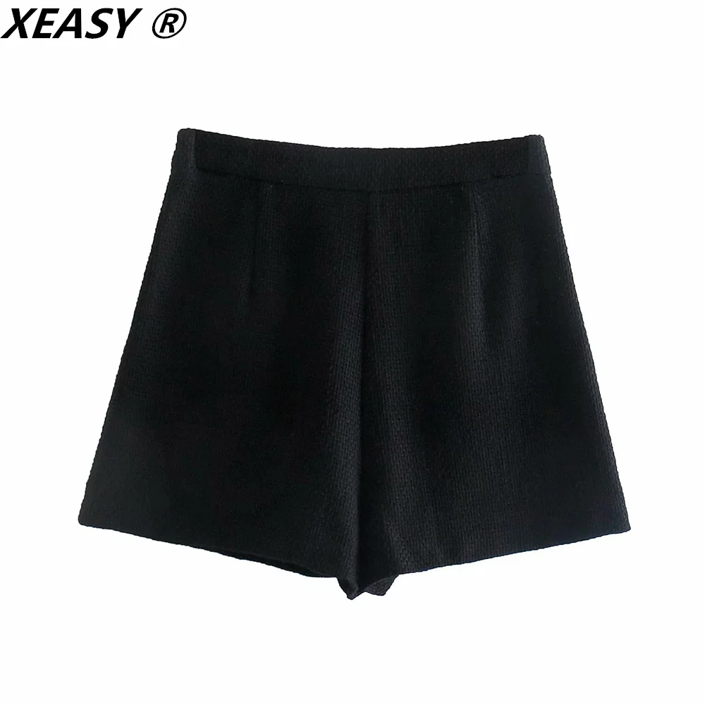 XEASY – ensemble veste en Tweed pour femme, ensemble deux pièces, jupe, mode femme, noir, simple boutonnage, taille haute, automne 2021