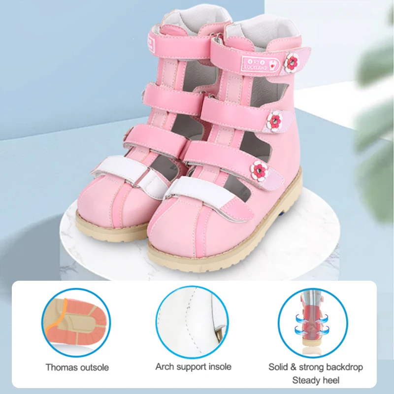 Ortoluckland Children Sandals Summer Girls Kids Orthopedic Leather Shoes High Top Corrective Clubfoot Arch Support Footwear