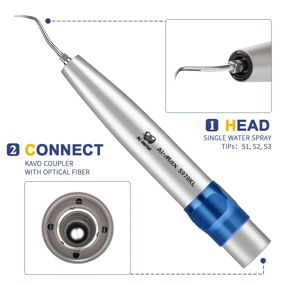 AI-S970KL/S970K/S970/S970-M4/B2 Oral Whitening Ultrasonic Piezo Air Scaler Dental Handpiece Stainless Steel Single Water Spray