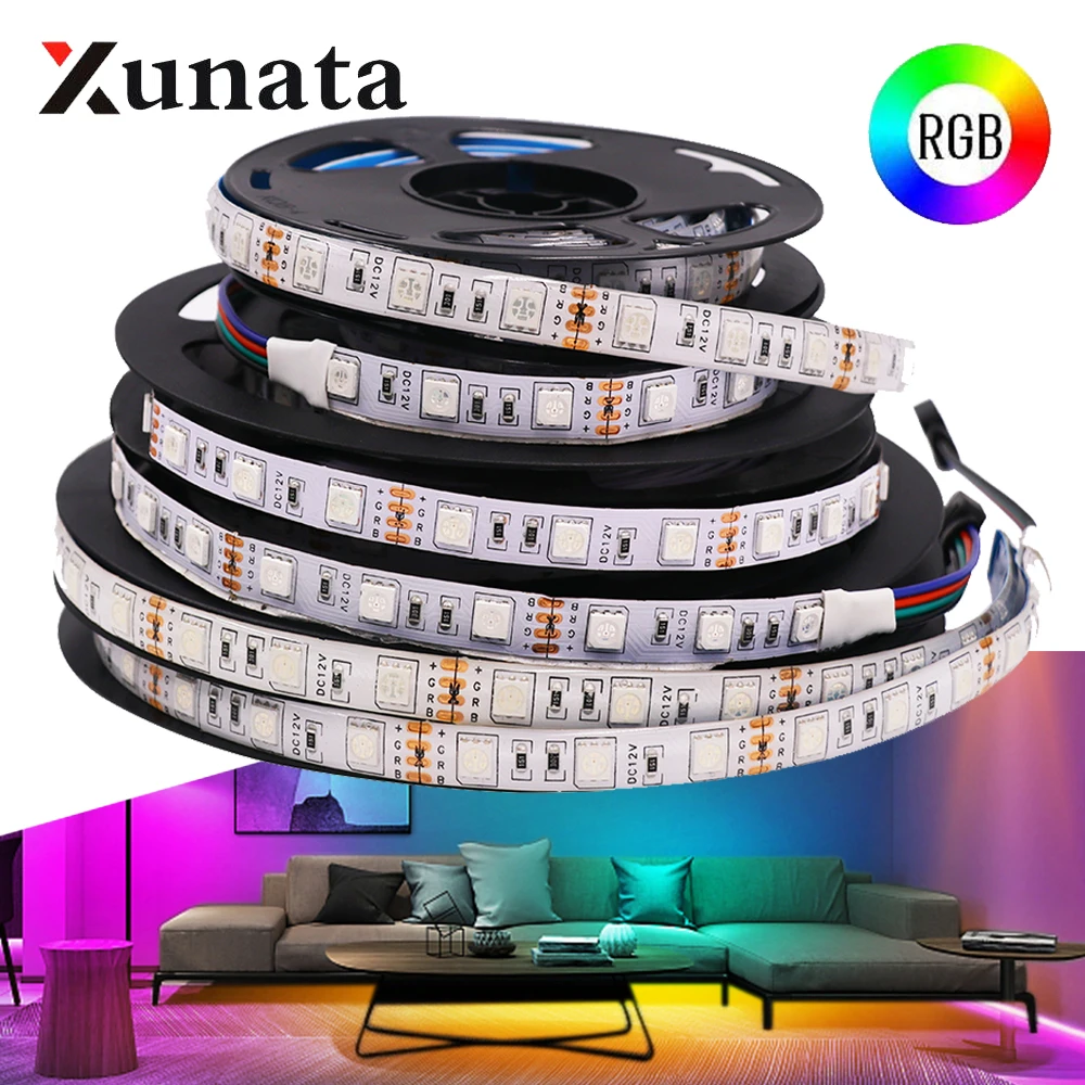 

Светодиодная лента RGB 5050, 12 В, 60 светодиодов/м, водонепроницаемая гибкая светодиодная лента с изменением цвета для украшения дома, 1 м, 2 м, 3 м, 4 м, 5 м