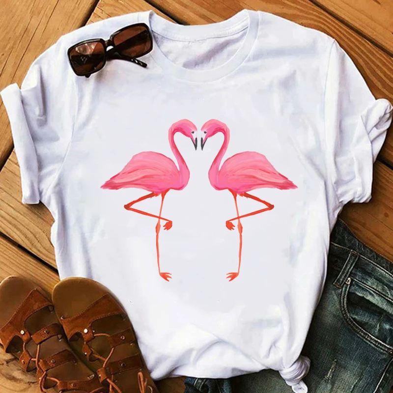 Flamingo Yogi and Namaste T-Shirt Women Summer Women T-shirts for Girl Pink Flamingo Zen Art Print Casual Tops Maiden Tees