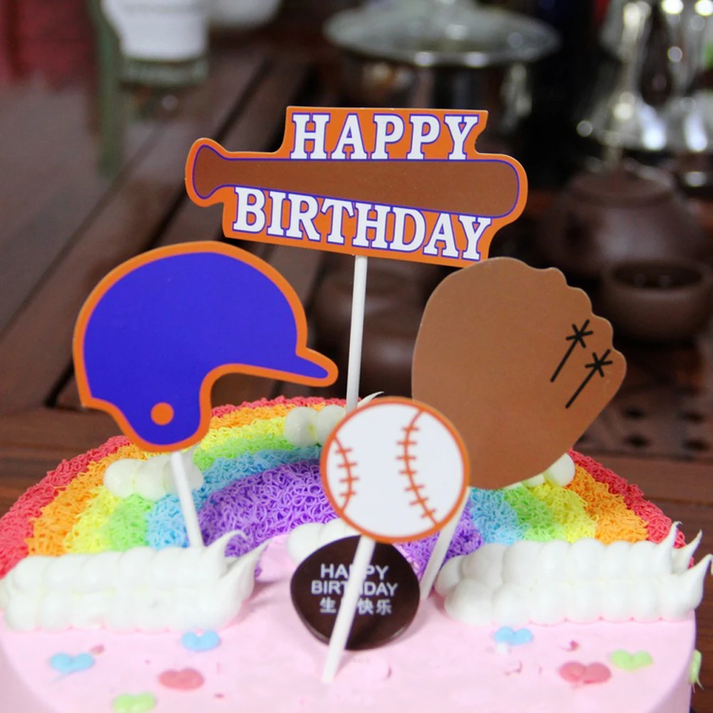 Boys Sport Happy Birthday Cake Topper Football Birthday Cake Decorations basketball personalized card fans special gifts