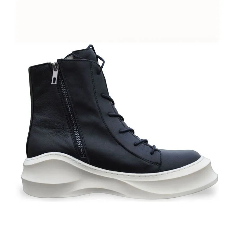 

Boots British Personality Mens Genuine Leather Motorcycle Casual Shoes Lace Up Zapatos New Thick Platform Winter Footwear