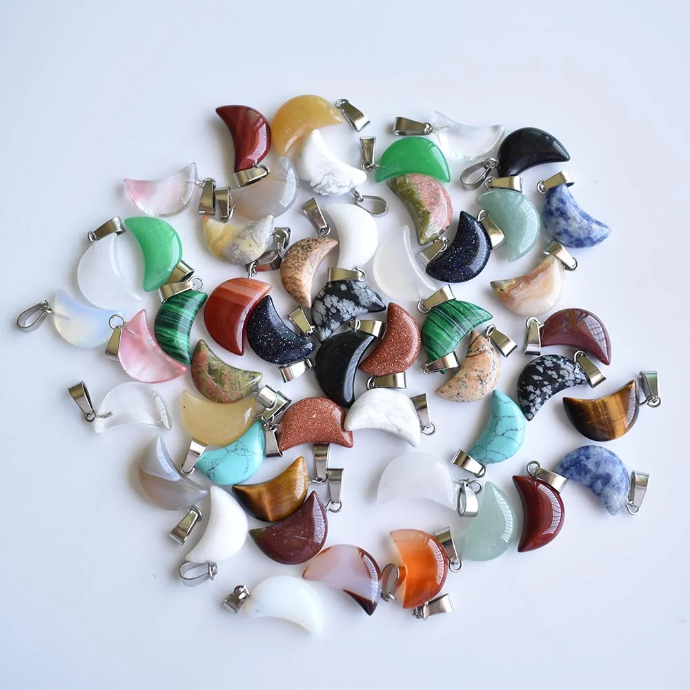 Hochwertige, sortierte Anhänger in Halbmondform aus Naturstein für die Herstellung von DIY-Schmuck. Großhandel 50 Stück/Los kostenlos. – Detail 2