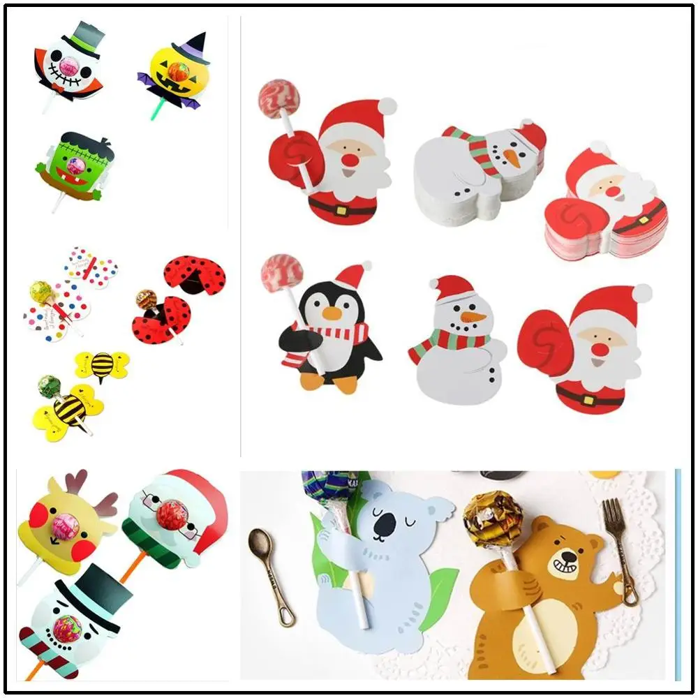 50pcs Christmas Paper Chocolate Lollipop Sticks Cake Pops Xmas Decor Party School Supplies Stationery Christmas Stickers Gifts