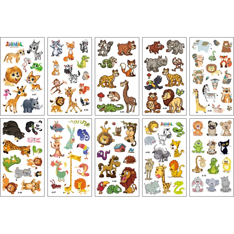 10 Sheets/Set Animal Dinosaur Space Watch Children\'s Tattoo Stickers Face Arm Body Waterproof Temporary Tattoo for Kids Gift