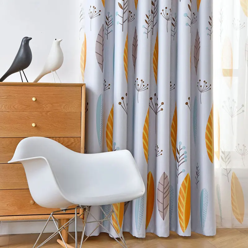 Nordic Blackout Curtains for Living Room Printed Leaf Thick Curtain Window For Bedroom Kitchen Blinds Drape Tulle and Curtains