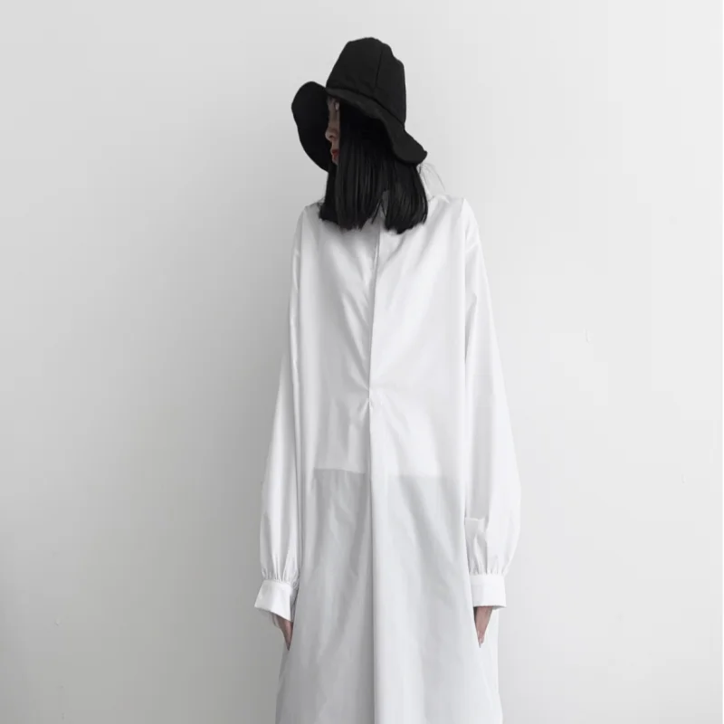 

Autumn ladies new square collar solid color long casual loose retro simple long sleeve shirt side slit design