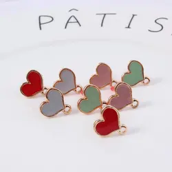 10pcs/lot 13mm Candy Color Heart Stud Earrings Enamel Hypoallergenic Alloy Pendant Connectors For DIY Jewelry Findings