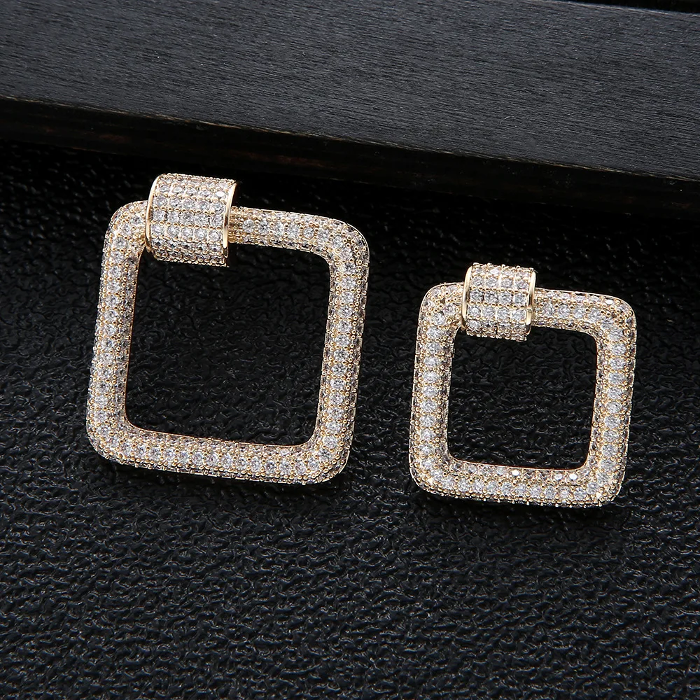 Hibride Fashion Square Design Stud Earrrings for Women  Asymmetry Cubic Zirconia Earrings New Trendy Party Jewelry bijoux E-1029