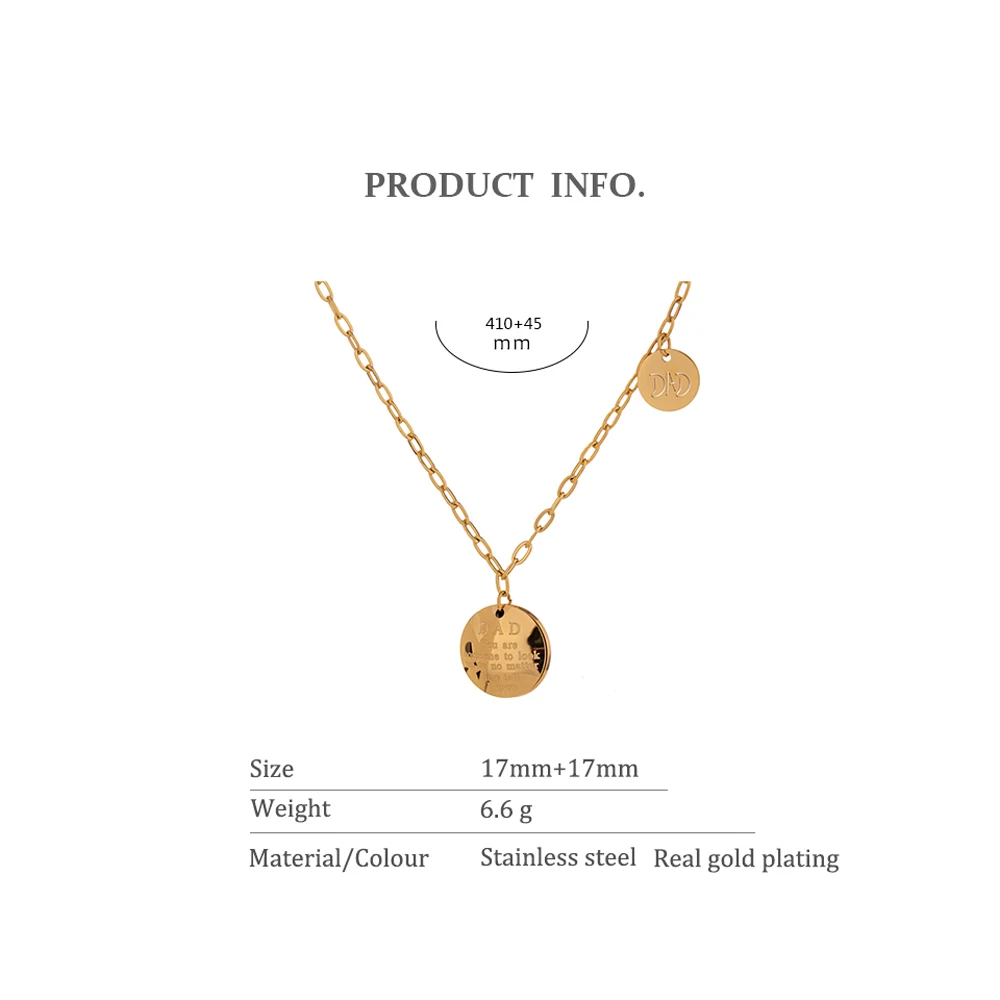 Yhpup Stainless Steel Chain Choker Necklace Trendy Round Metal Pendant 18 K  PVD Gold Plated Jewelry Boucle D\'Oreille Femme