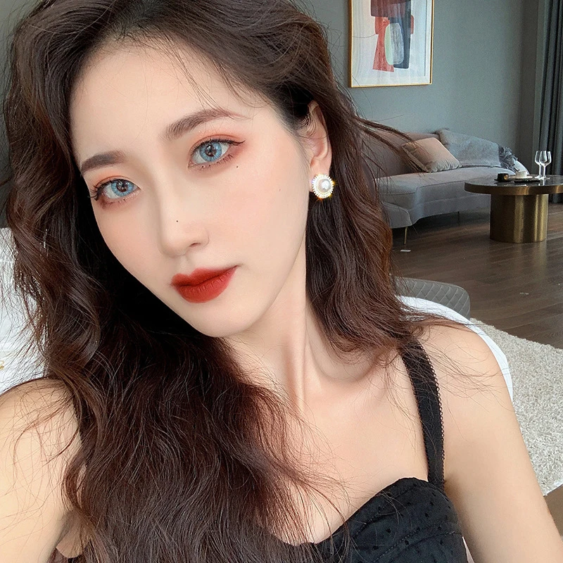 Korean Graceful Simple Rhinestones Imitation Pearl Round Clip on Earrings Non Pierced for Women Girl Ear Clips Weeding Jewelry