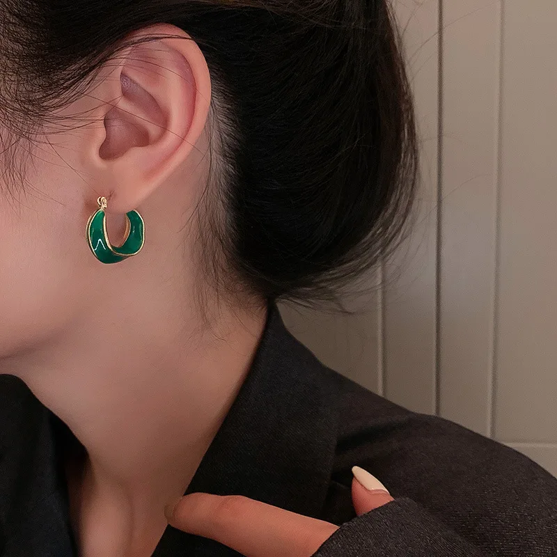 VENTFILLE-pendientes de aro de gota verde de Color plateado para mujer, joyería de fiesta de moda, regalo, 925