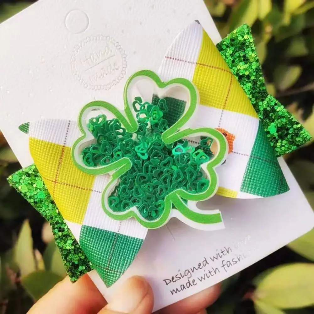 Thumblina St. Patrick's Day Hairgrips Glitter Hair Bow Dance Party Hair Accessories Girls Spring Hair Bows